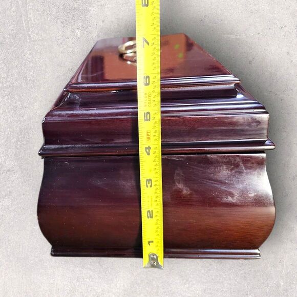 Vintage Bombay Company Mahogany Jewelry Box Red Velvet Lined w/ 2 Keys Large - Picture 14 of 16